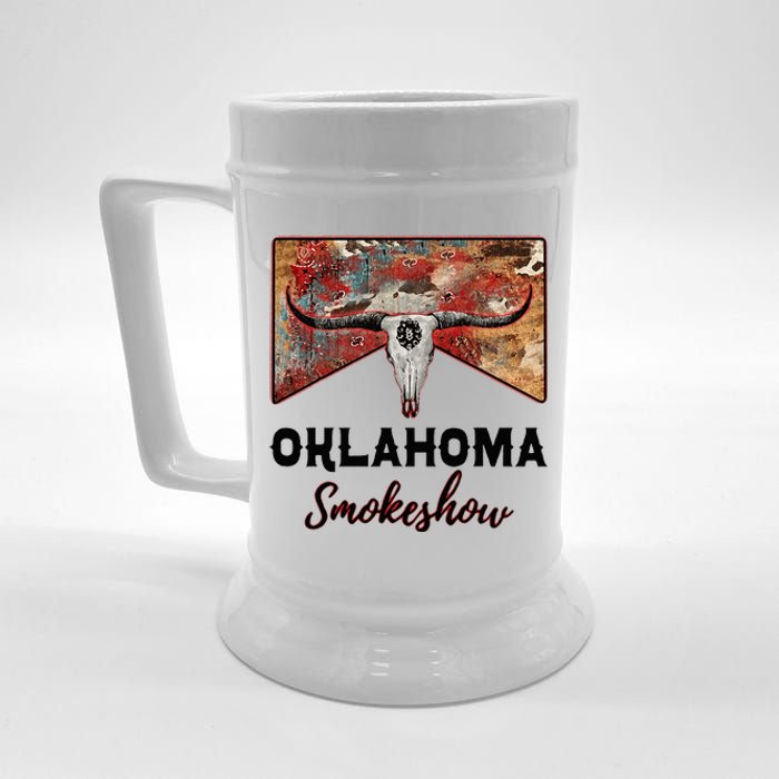 Boho Bull Skull Cow Print Oklahoma Smokeshow Western Country Beer Stein