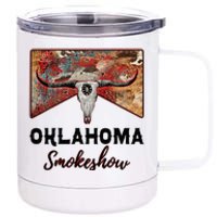 Boho Bull Skull Cow Print Oklahoma Smokeshow Western Country 12 oz Stainless Steel Tumbler Cup