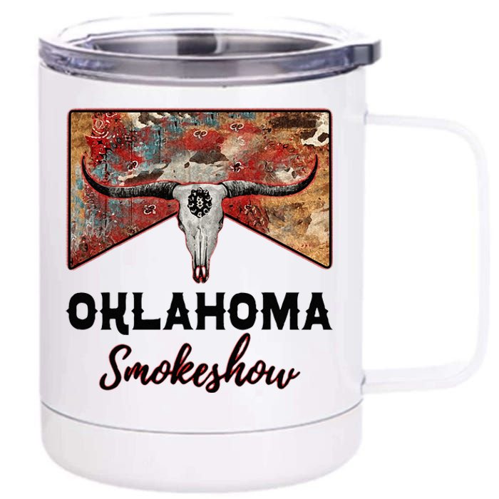 Boho Bull Skull Cow Print Oklahoma Smokeshow Western Country 12 oz Stainless Steel Tumbler Cup