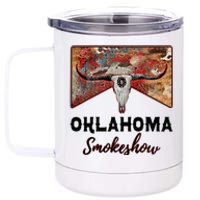 Boho Bull Skull Cow Print Oklahoma Smokeshow Western Country 12 oz Stainless Steel Tumbler Cup