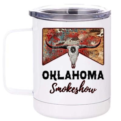 Boho Bull Skull Cow Print Oklahoma Smokeshow Western Country 12 oz Stainless Steel Tumbler Cup