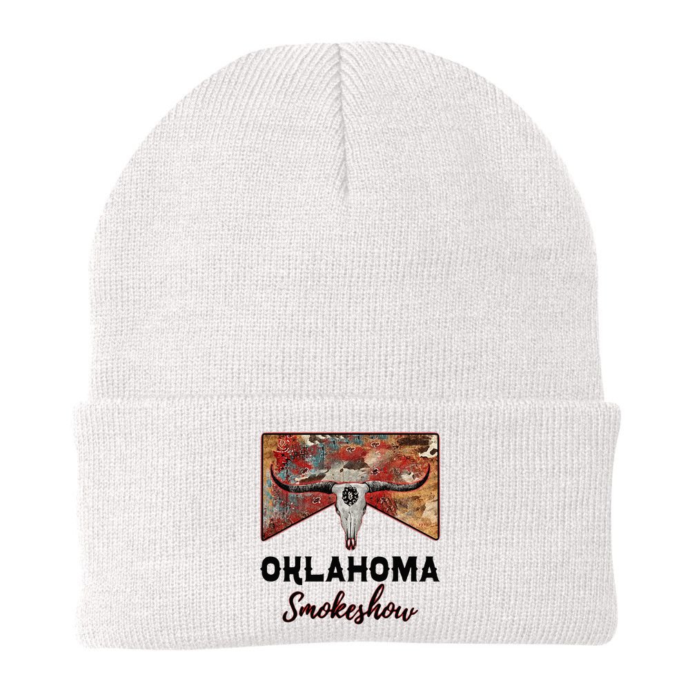Boho Bull Skull Cow Print Oklahoma Smokeshow Western Country Beanie