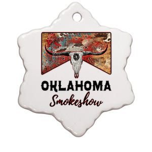 Boho Bull Skull Cow Print Oklahoma Smokeshow Western Country Ceramic Star Ornament