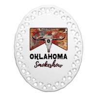 Boho Bull Skull Cow Print Oklahoma Smokeshow Western Country Ceramic Oval Ornament