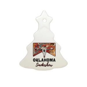 Boho Bull Skull Cow Print Oklahoma Smokeshow Western Country Ceramic Tree Ornament