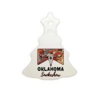 Boho Bull Skull Cow Print Oklahoma Smokeshow Western Country Ceramic Tree Ornament