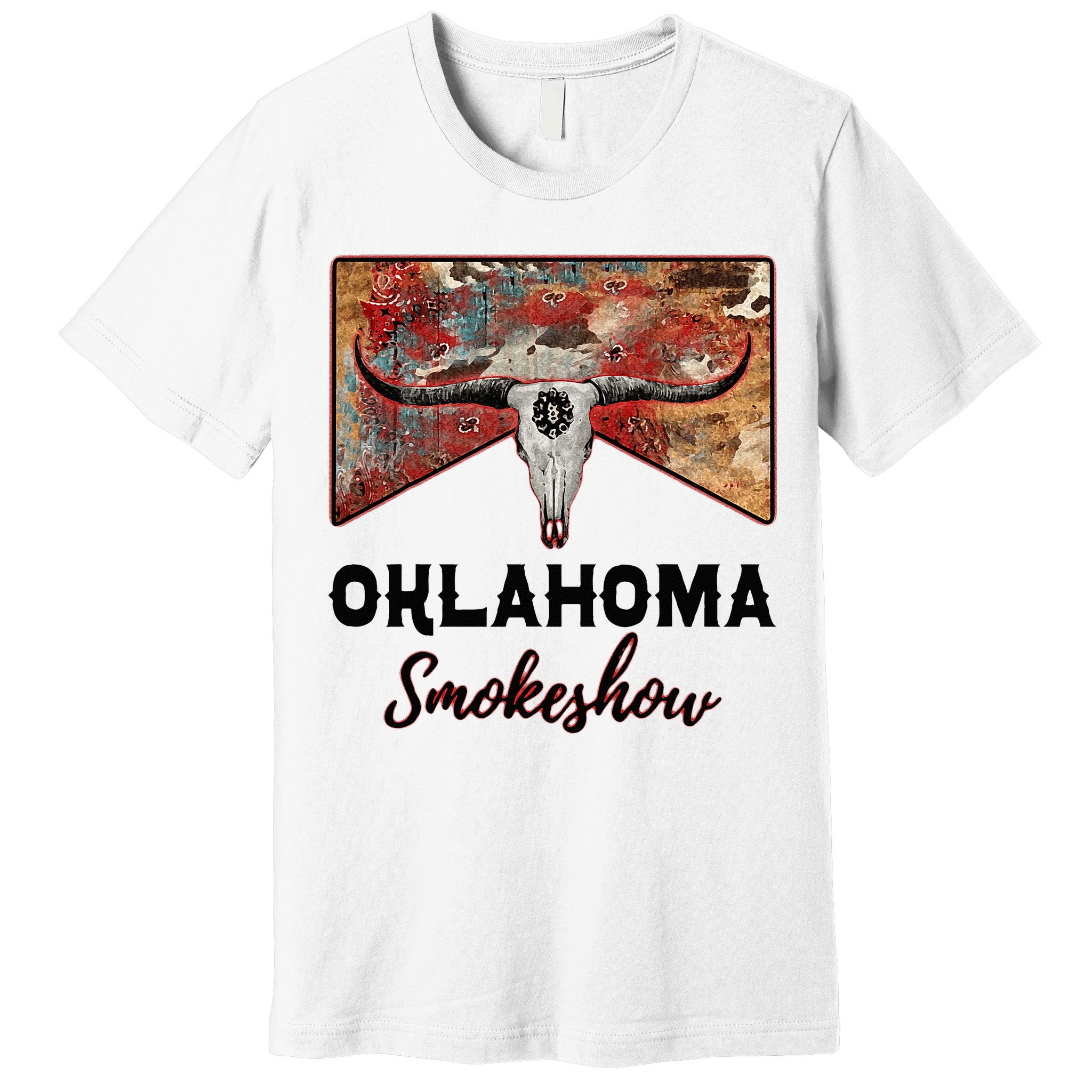 Boho Bull Skull Cow Print Oklahoma Smokeshow Western Country Premium T-Shirt