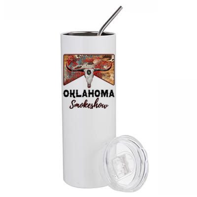 Boho Bull Skull Cow Print Oklahoma Smokeshow Western Country Stainless Steel Tumbler