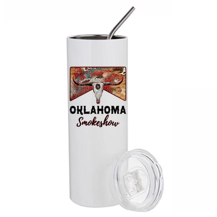 Boho Bull Skull Cow Print Oklahoma Smokeshow Western Country Stainless Steel Tumbler