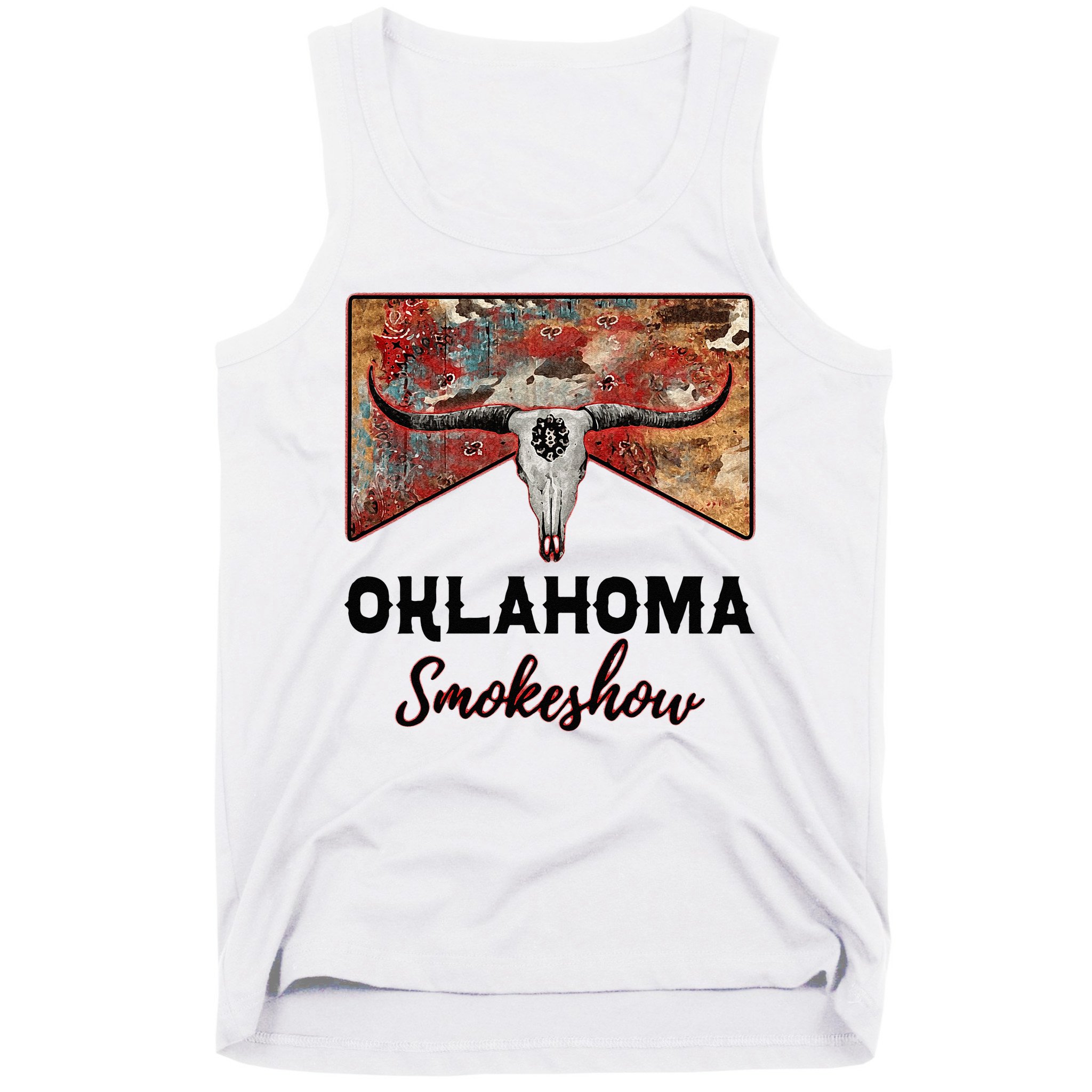Boho Bull Skull Cow Print Oklahoma Smokeshow Western Country Tank Top