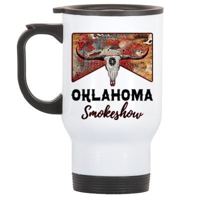 Boho Bull Skull Cow Print Oklahoma Smokeshow Western Country Stainless Steel Travel Mug