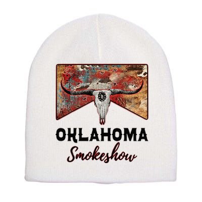 Boho Bull Skull Cow Print Oklahoma Smokeshow Western Country Short Acrylic Beanie