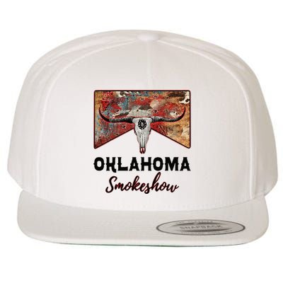 Boho Bull Skull Cow Print Oklahoma Smokeshow Western Country Wool Snapback Cap