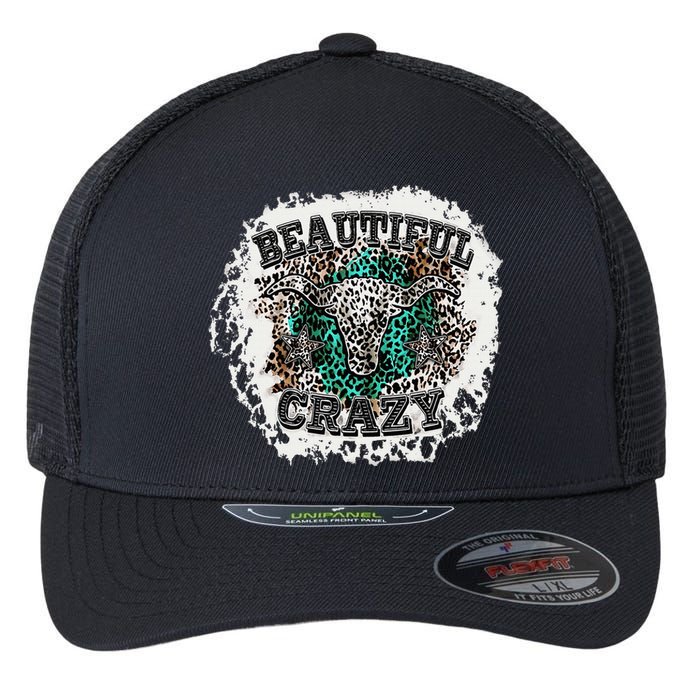 Beautiful Bull Skull Crazy Cow Skull Leopard Flexfit Unipanel Trucker Cap