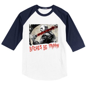 Bitches Be Trippin Horror Character Halloween Scary Spooky Baseball Sleeve Shirt