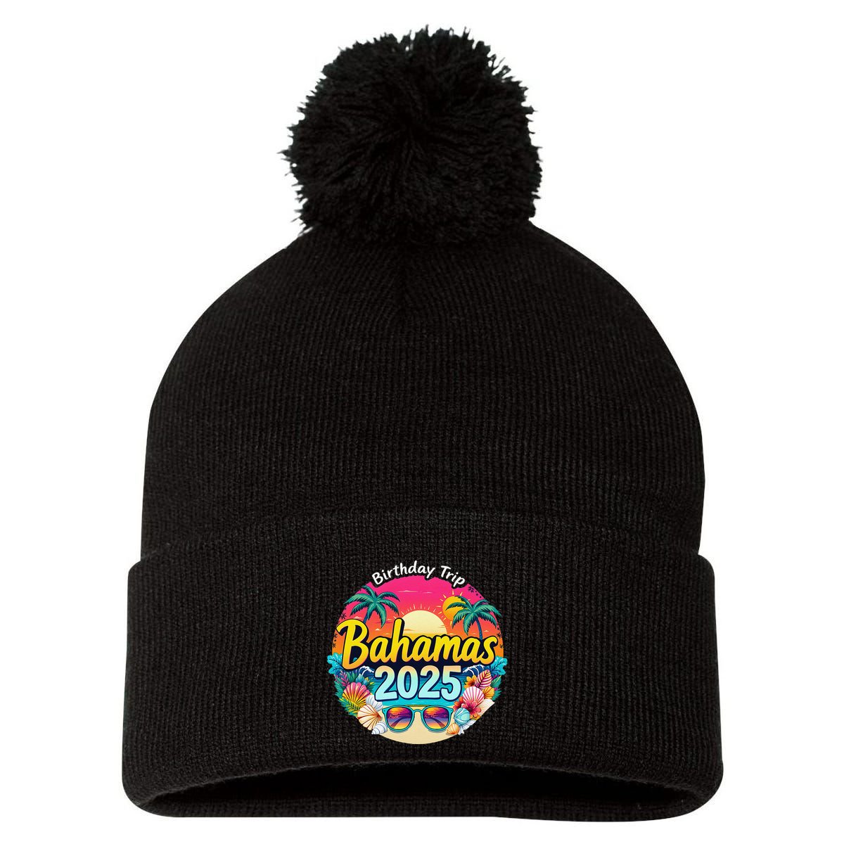 Bahamas Birthday Trip 2025 Vacation Party Crew Cruise Pom Pom 12in Knit Beanie