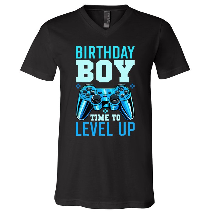 Birthday Boy Time To Level Up Matching Video Gamer Birthday V-Neck T-Shirt