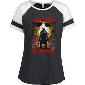 Bitches Be Trippin Horror Character Halloween Enza Ladies Jersey Colorblock Tee