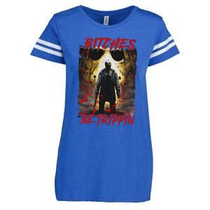 Bitches Be Trippin Horror Character Halloween Enza Ladies Jersey Football T-Shirt