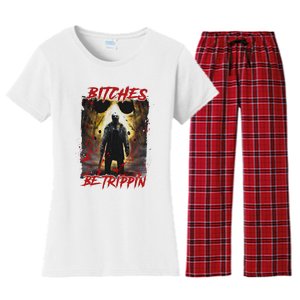 Bitches Be Trippin Horror Character Halloween Women's Flannel Pajama Set