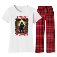 Bitches Be Trippin Horror Character Halloween Women's Flannel Pajama Set