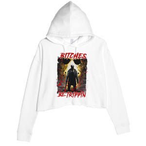 Bitches Be Trippin Horror Character Halloween Crop Fleece Hoodie