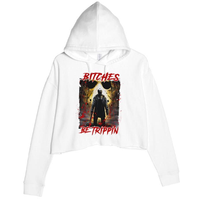 Bitches Be Trippin Horror Character Halloween Crop Fleece Hoodie