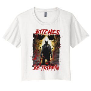 Bitches Be Trippin Horror Character Halloween Women's Crop Top Tee