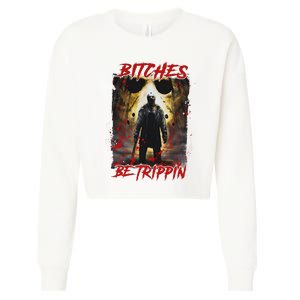 Bitches Be Trippin Horror Character Halloween Cropped Pullover Crew