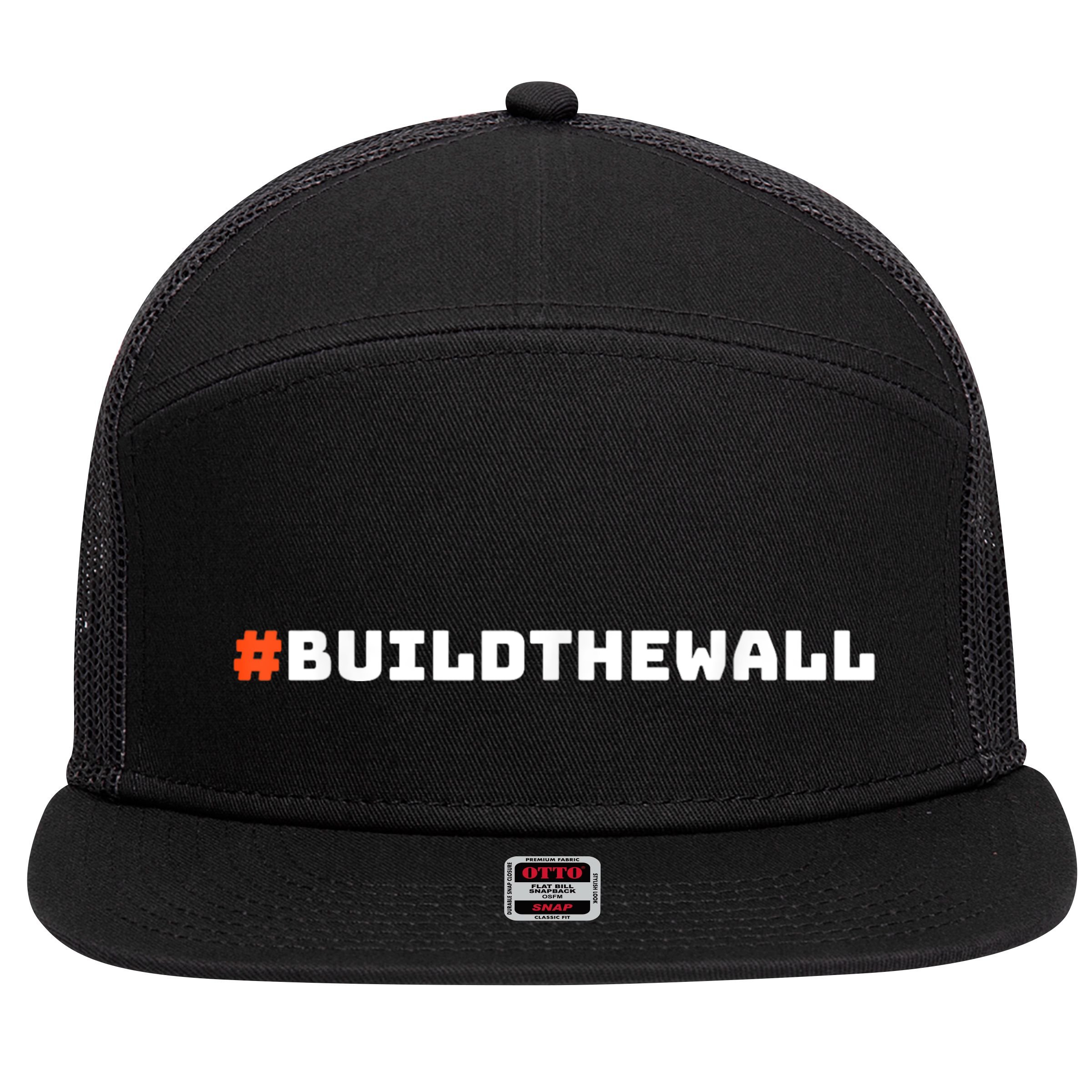 #Buildthewall Build The Wall Funny Trump 7 Panel Mesh Trucker Snapback Hat