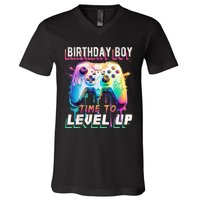 Birthday Boy Time To Level Up Video Game Birthday Party V-Neck T-Shirt