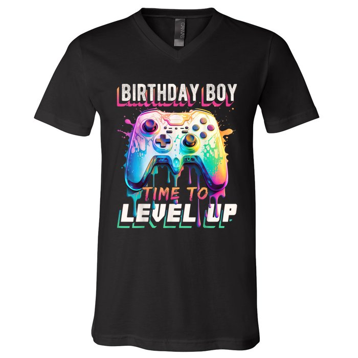 Birthday Boy Time To Level Up Video Game Birthday Party V-Neck T-Shirt