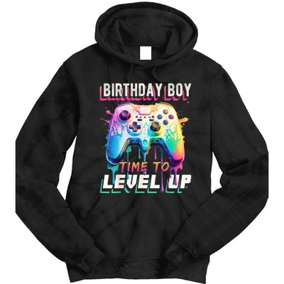 Birthday Boy Time To Level Up Video Game Birthday Party Tie Dye Hoodie