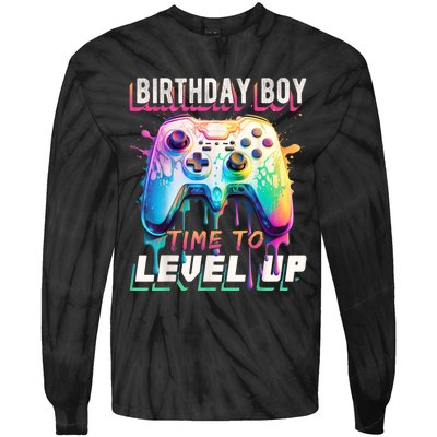 Birthday Boy Time To Level Up Video Game Birthday Party Tie-Dye Long Sleeve Shirt