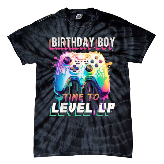 Birthday Boy Time To Level Up Video Game Birthday Party Tie-Dye T-Shirt