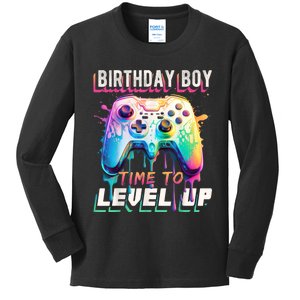 Birthday Boy Time To Level Up Video Game Birthday Party Kids Long Sleeve Shirt