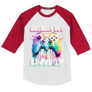 Birthday Boy Time To Level Up Video Game Birthday Party Kids Colorblock Raglan Jersey