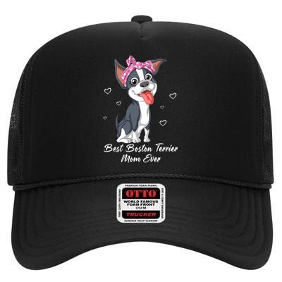 Best Boston Terrier Mom Ever High Crown Mesh Back Trucker Hat