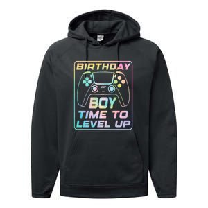 Birthday Boy Time To Level Up Funny Birthday Gamer Performance Fleece Hoodie