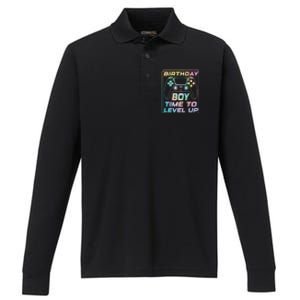 Birthday Boy Time To Level Up Funny Birthday Gamer Performance Long Sleeve Polo