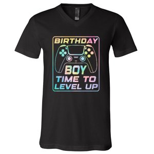 Birthday Boy Time To Level Up Funny Birthday Gamer V-Neck T-Shirt