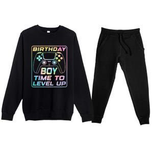 Birthday Boy Time To Level Up Funny Birthday Gamer Premium Crewneck Sweatsuit Set