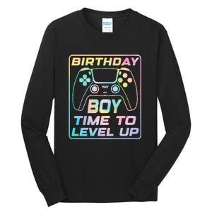 Birthday Boy Time To Level Up Funny Birthday Gamer Tall Long Sleeve T-Shirt