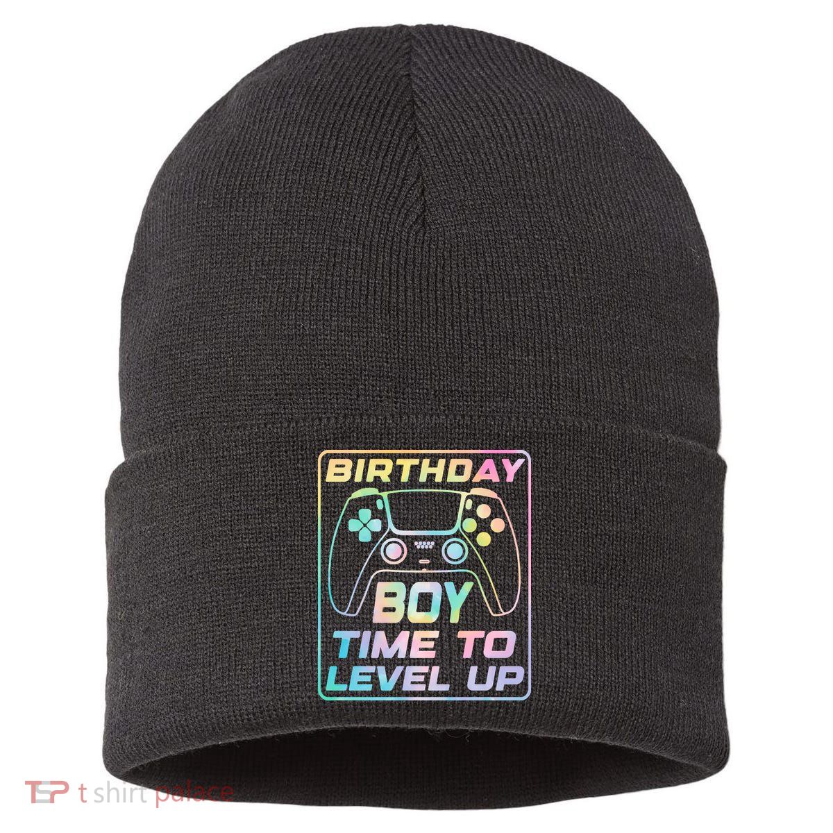 Birthday Boy Time To Level Up Funny Birthday Gamer Sustainable Knit Beanie