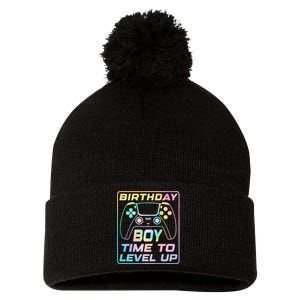 Birthday Boy Time To Level Up Funny Birthday Gamer Pom Pom 12in Knit Beanie