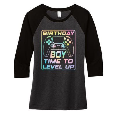 Birthday Boy Time To Level Up Funny Birthday Gamer Women's Tri-Blend 3/4-Sleeve Raglan Shirt