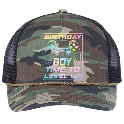 Birthday Boy Time To Level Up Funny Birthday Gamer Retro Rope Trucker Hat Cap