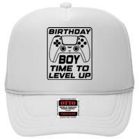 Birthday Boy Time To Level Up Funny Birthday Gamer High Crown Mesh Back Trucker Hat