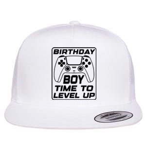 Birthday Boy Time To Level Up Funny Birthday Gamer Flat Bill Trucker Hat