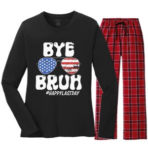 Bye Bruh Teacher Happy Last Day Of School Summer Women's Long Sleeve Flannel Pajama Set 